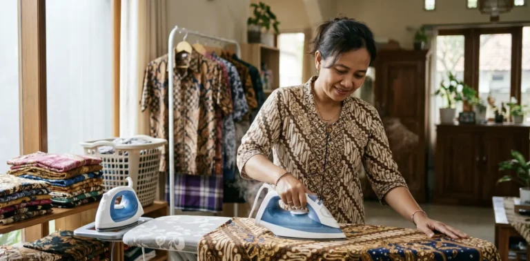 Cara menyetrika baju batik kain katun yang benar oleh Batik Donojoyo agar warna awet dan tidak mengkerut